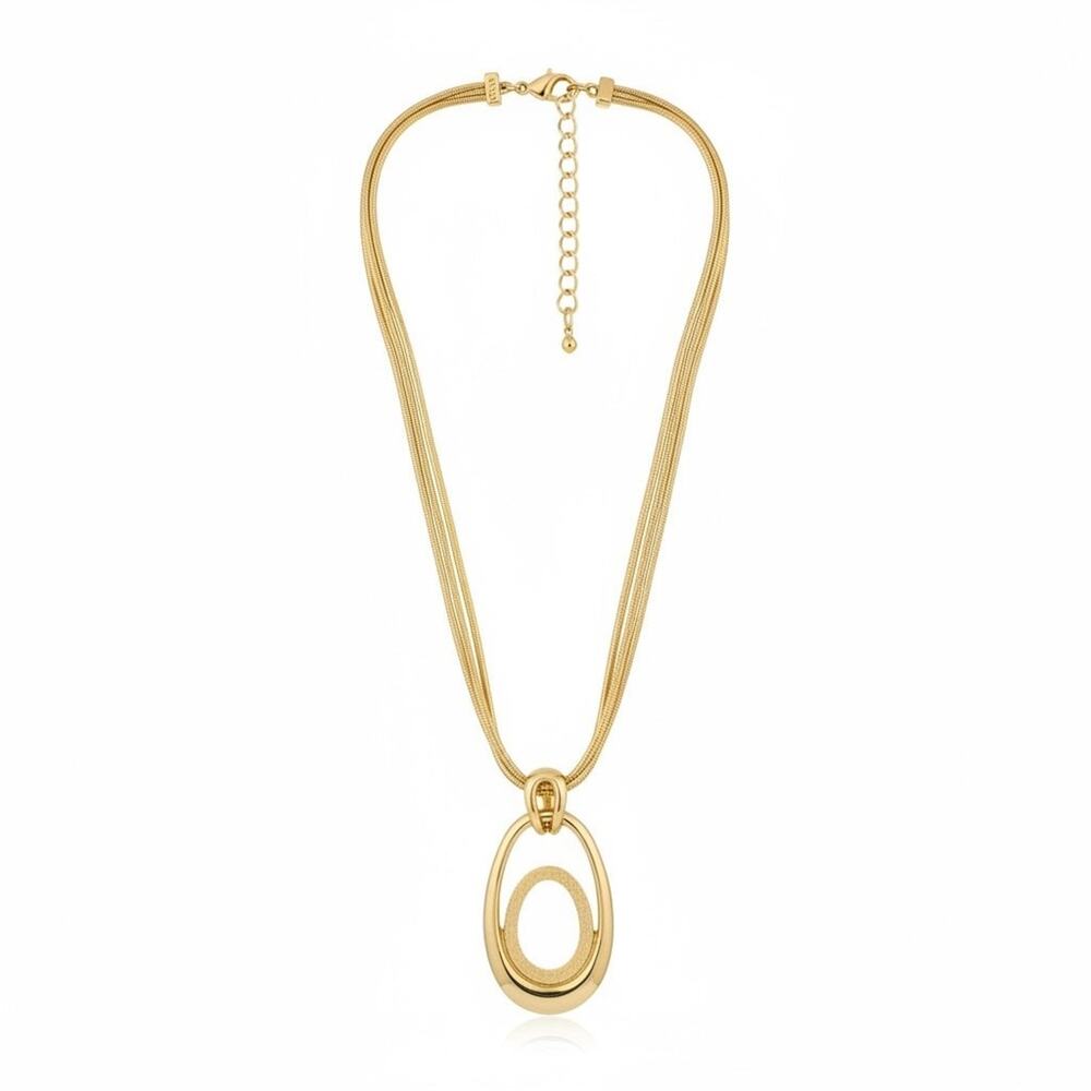 Style & Co Gold Tone Multi Strand Oval Pendant Necklace Adjustable NEW